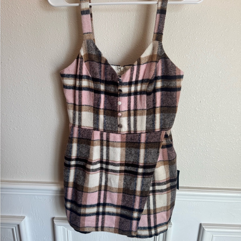 Plaid Sleeveless Dress in Pink and Brown